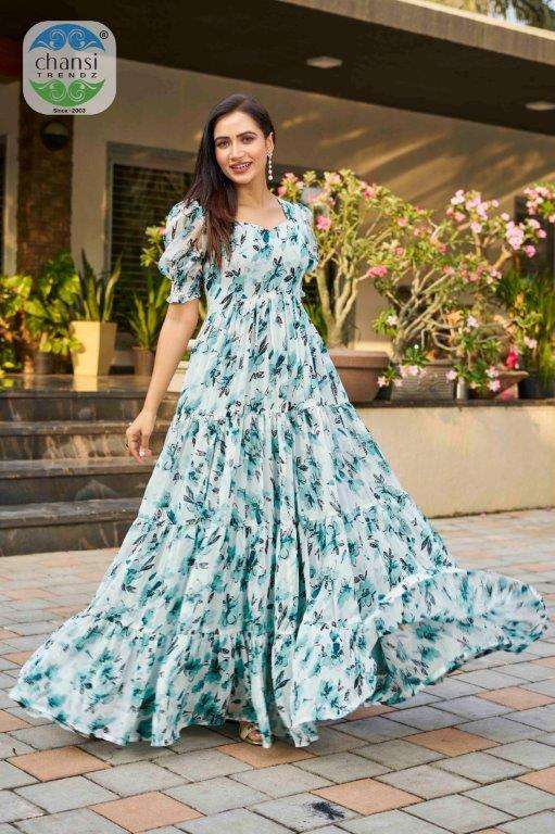 CHANSI TRENDZ LOTUS 167 TO 168 SERIES PURE GEORGETTE PRINTED GOWNS-00303