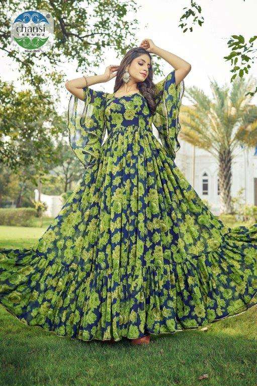 CHANSI TRENDZ MAAHI 372 TO 375 SERIES PURE GEORGETTE PRINTED GOWNS-00303
