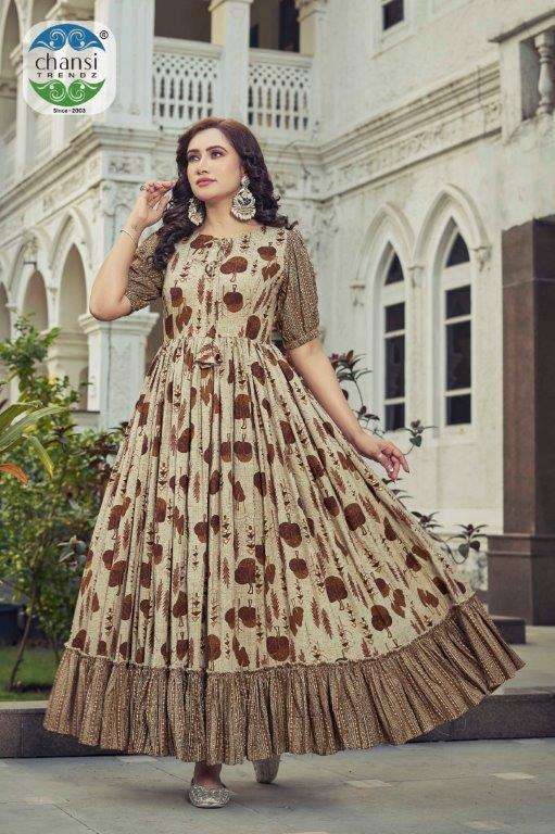 CHANSI TRENDZ PRACHI 341 TO 344 SERIES PURE RAYON PRINTED KURTIS-00303