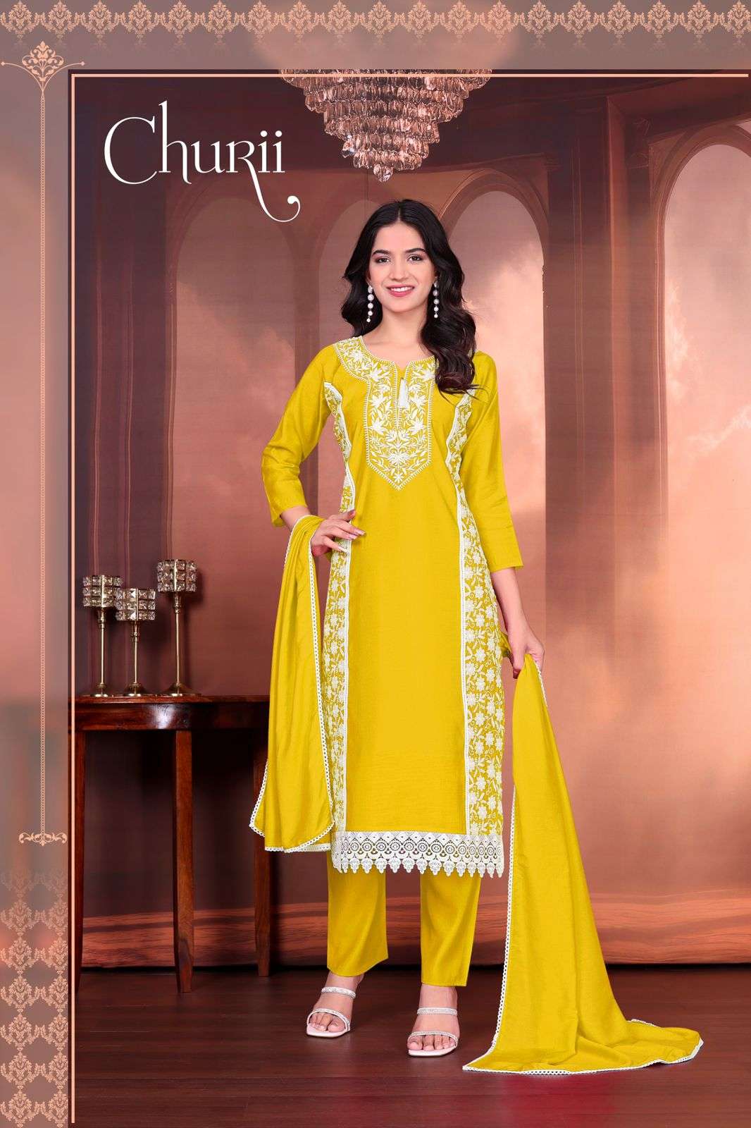 CHURII CHUNRI 1001 TO 1005 SERIES PURE ROMAN EMBROIDERY DRESSES-00306
