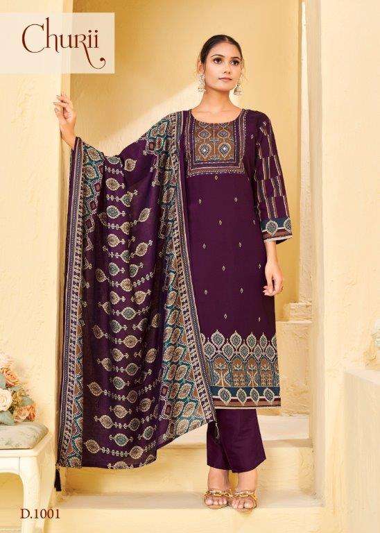 CHURII CORAL BELLS 1001 TO 1004 SERIES PURE VISCOSE SILK HANDWORK DRESSES-00306