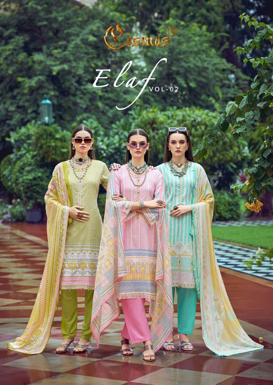 COSMOS ELAF VOL-02 E-201 TO E-206 SERIES PURE COTTON EMBOIDERY PAKISTANI DRESSES-00201