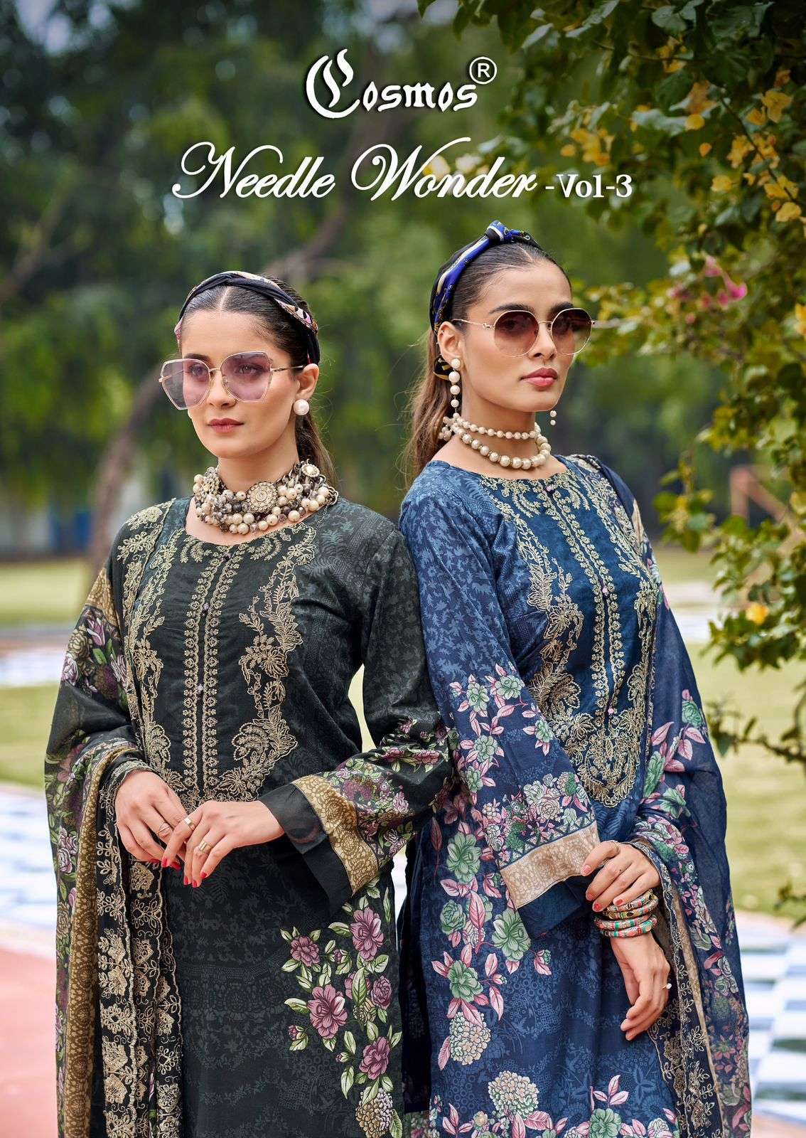COSMOS NEEDLE WONDER VOL-03 301 TO 308 SERIES PURE LAWN COTTON PRINTED PAKISTANI DRESSES-00201