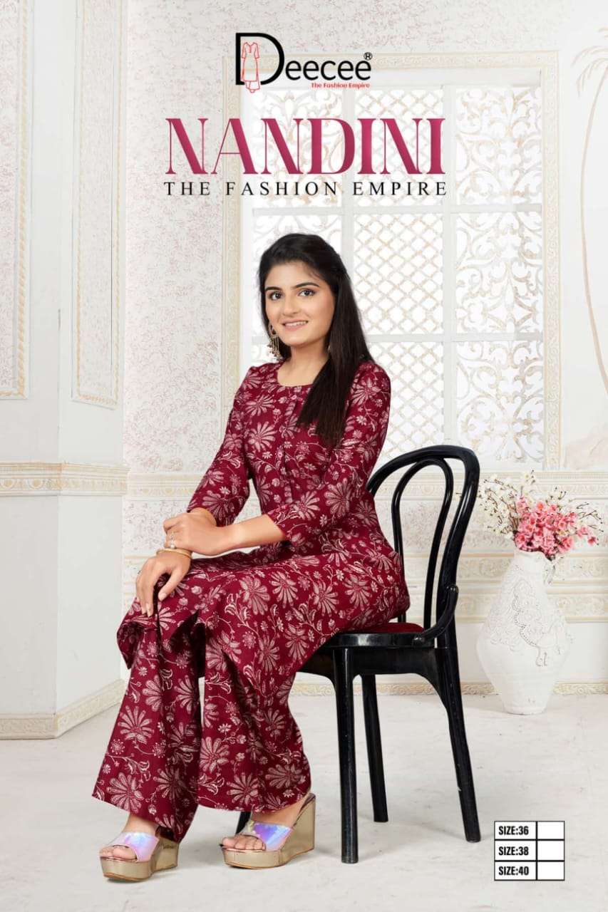 DEE CEE NANDINI 101 TO 106 SERIES PURE VATICAN EMBROIDERY CO-ORD SET-00014