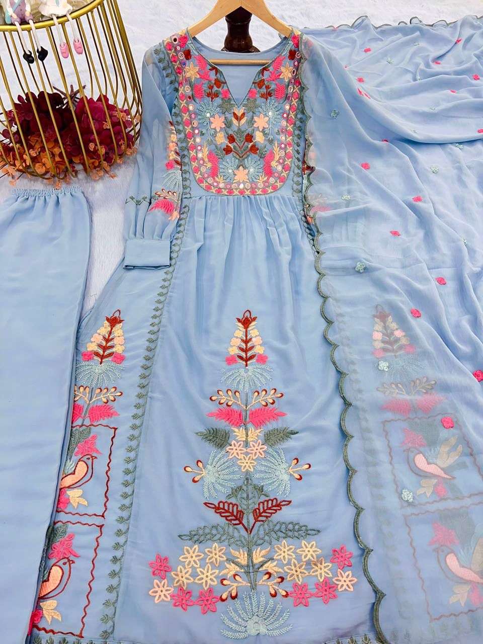 DN-320 BY ASLIWHOLESALE DESIGNER PURE FAUX GEORGETTE EMBROIDERY DRESSES-00232
