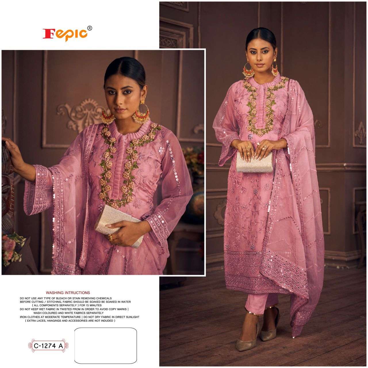 FEPIC ROSEMEEN C-1274 PURE ORGANZA EMBROIDERY PAKISTANI DRESSES-00201