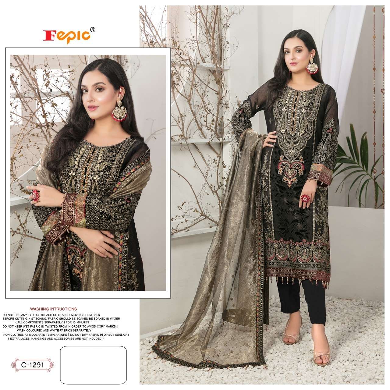 FEPIC ROSEMEEN C-1291 PURE GEORGETTE EMBROIDERY PAKISTANI DRESS-00201