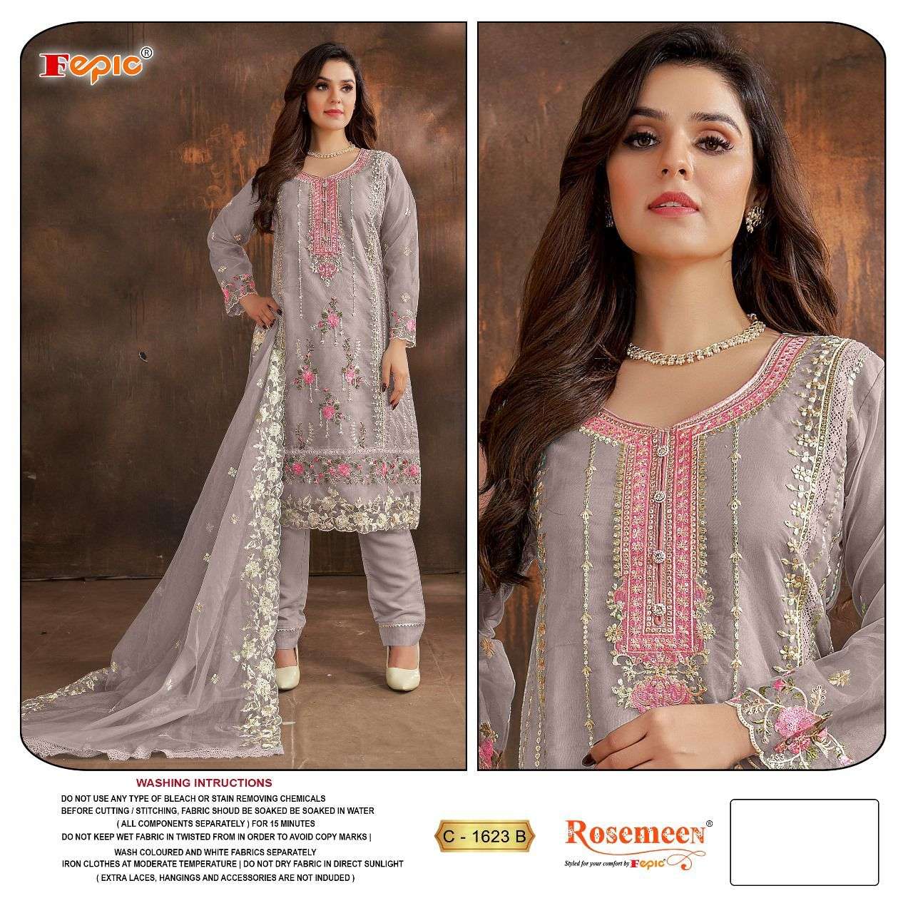 FEPIC ROSEMEEN C-1623 PURE ORGANZA EMBROIDERY PAKISTANI DRESS-00201
