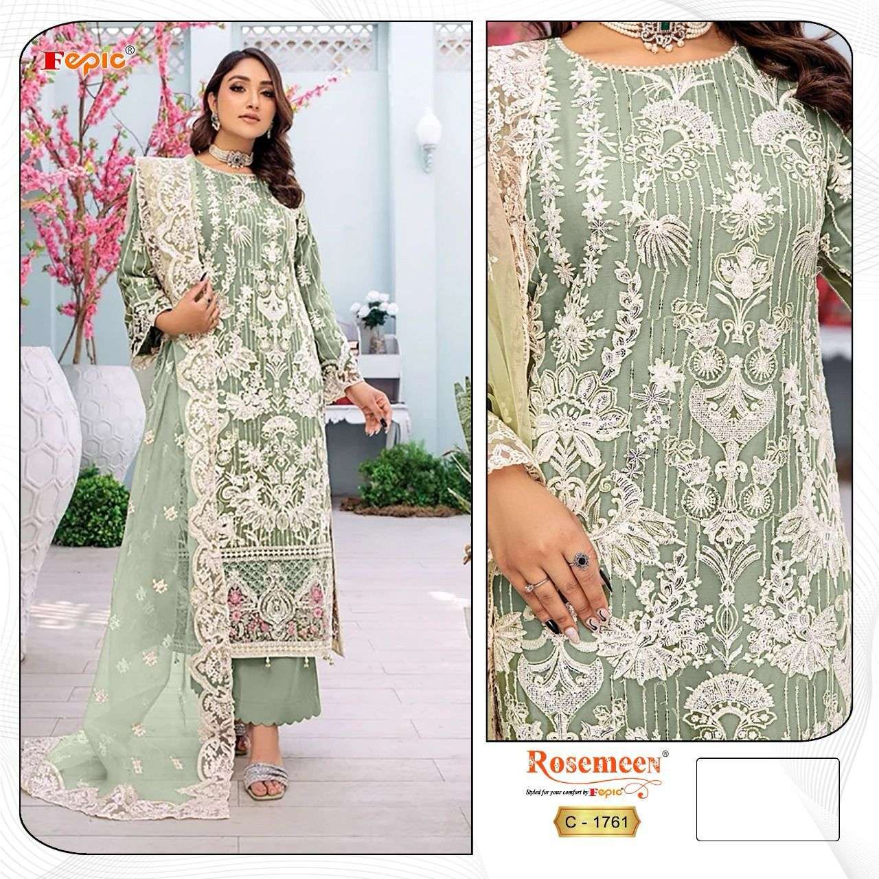 FEPIC ROSEMEEN C-1761 PURE ORGANZA EMBROIDERY PAKISTANI DRESSES-00201