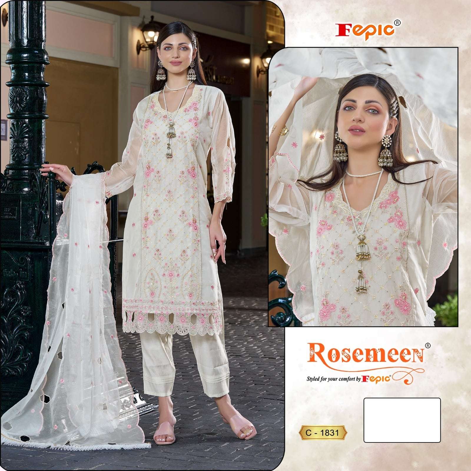 FEPIC ROSEMEEN C-1831 PURE ORGANZA EMBROIDERY PAKISTANI DRESSES-00201