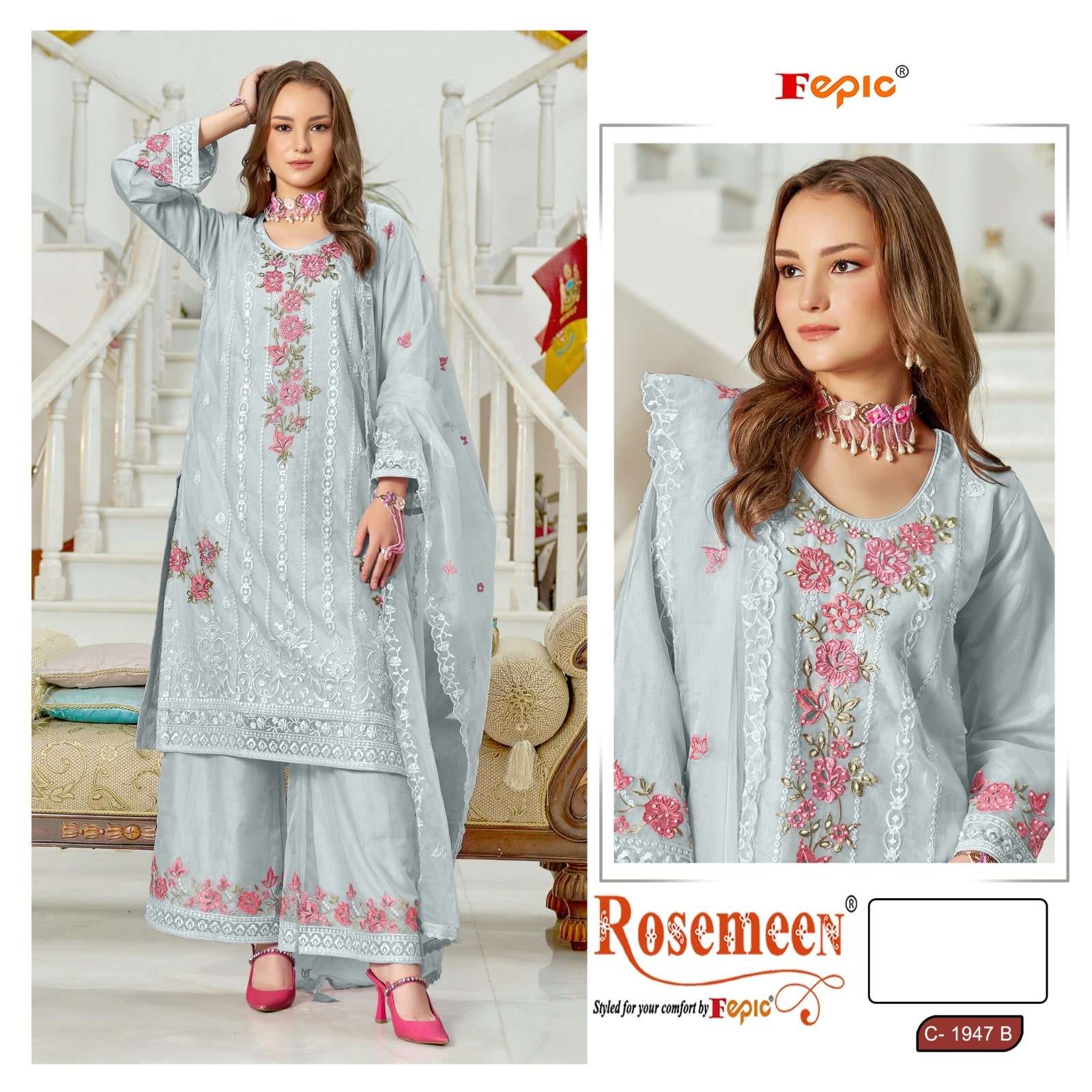 FEPIC ROSEMEEN C-1947 PURE ORGANZA EMBROIDERY PAKISTANI DRESSES-00201