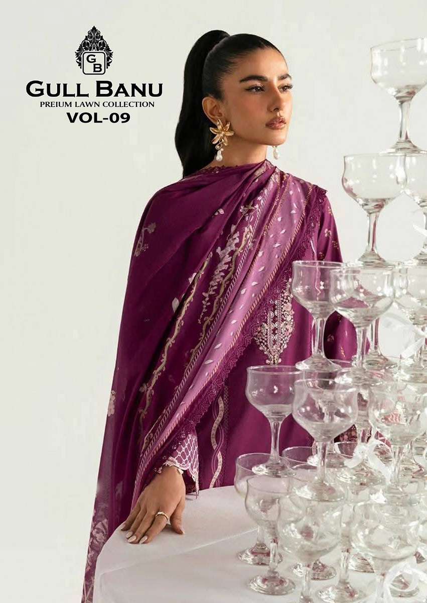 GULL AHMED GULL BANU VOL-9 9001 TO 9006 SERIES PURE LAWN COTTON PRINTED DRESSES-00015