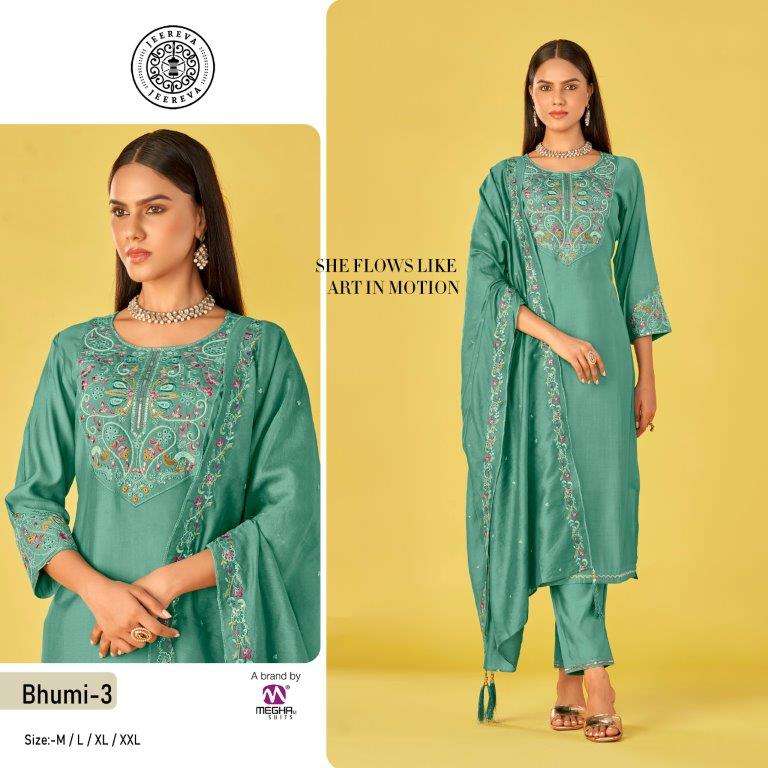 JEEREVA BHUMI 03 TO 04 SERIES PURE ROMAN SILK EMBROIDERY DRESSES-00301