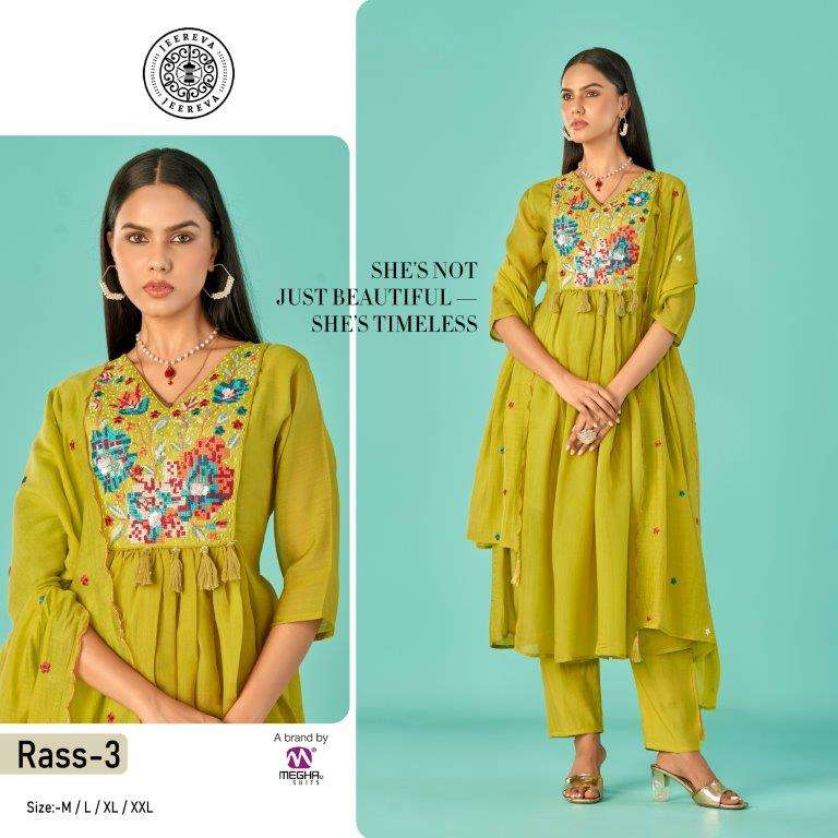 JEEREVA RASS 3 & 4 SERIES PURE CHANDERI EMBROIDERY DRESSES-00301