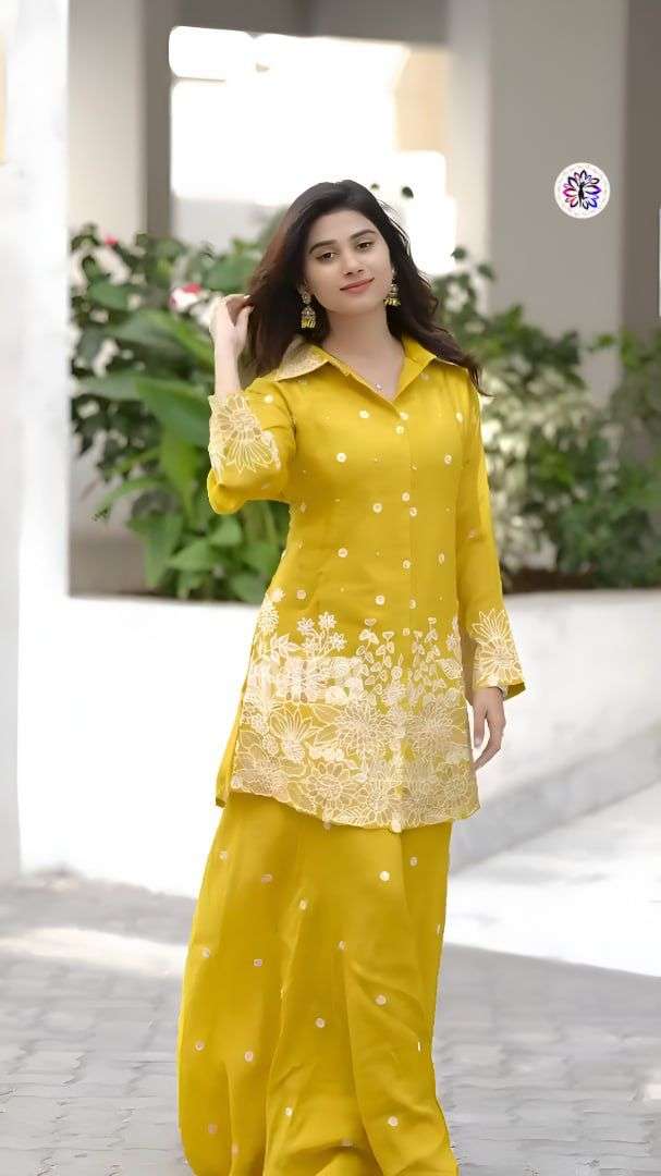 KF-1001 BY ASLIWHOLESALE DESIGNER PURE CHINON SILK EMBROIDERY CO-ORD SET-00096