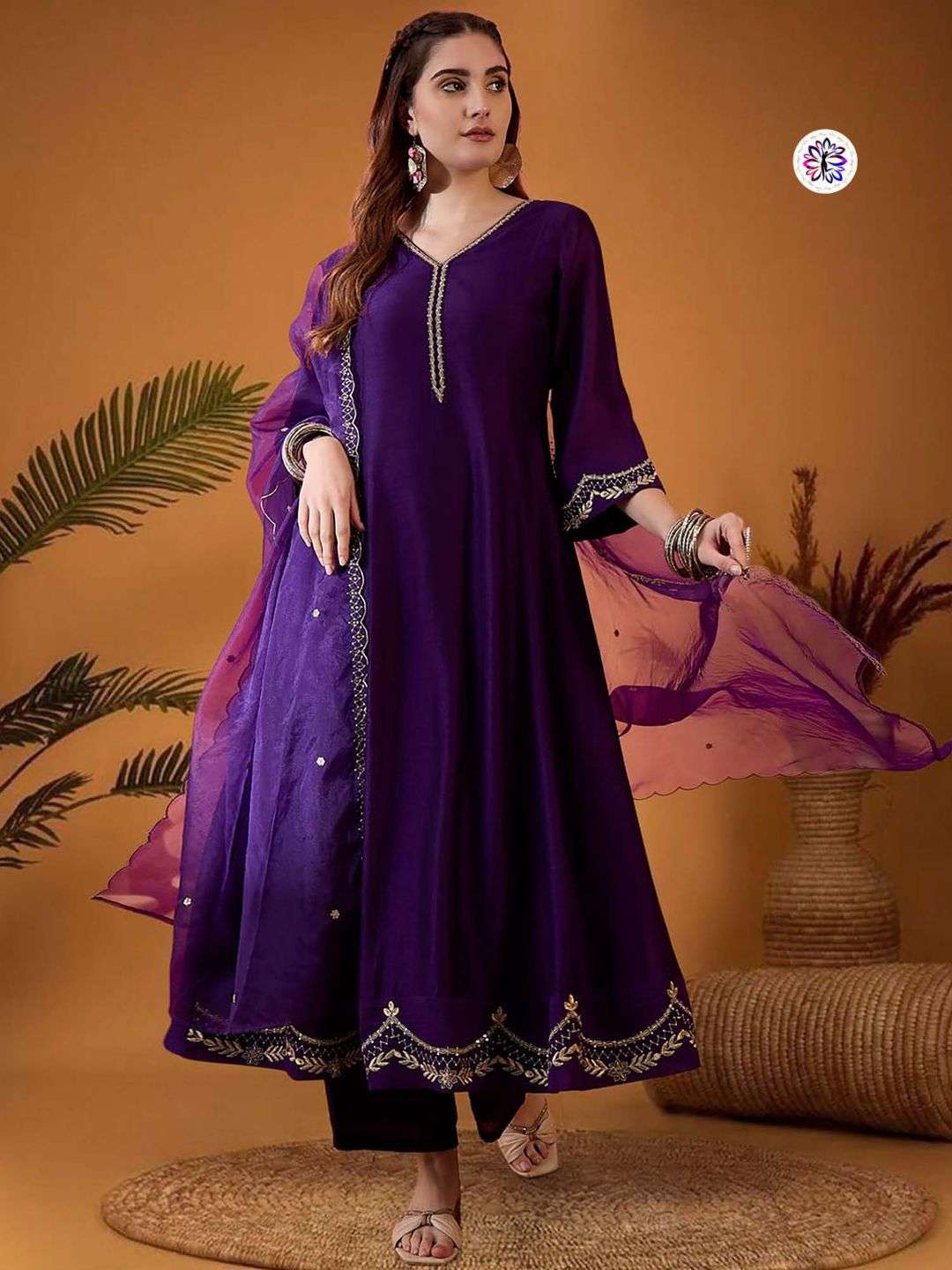 KF-5026 BY ASLIWHOLESALE DESIGNER PURE CHINNON EMBROIDDERY DRESSES-00096