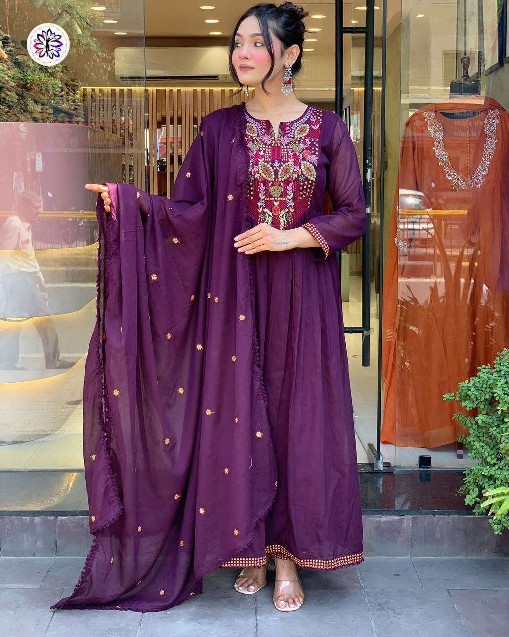 KF-5127 BY ASLIWHOLESALE DESIGNER PURE VISCOSE CHANDERI EMBROIDERY DRESSES-00096