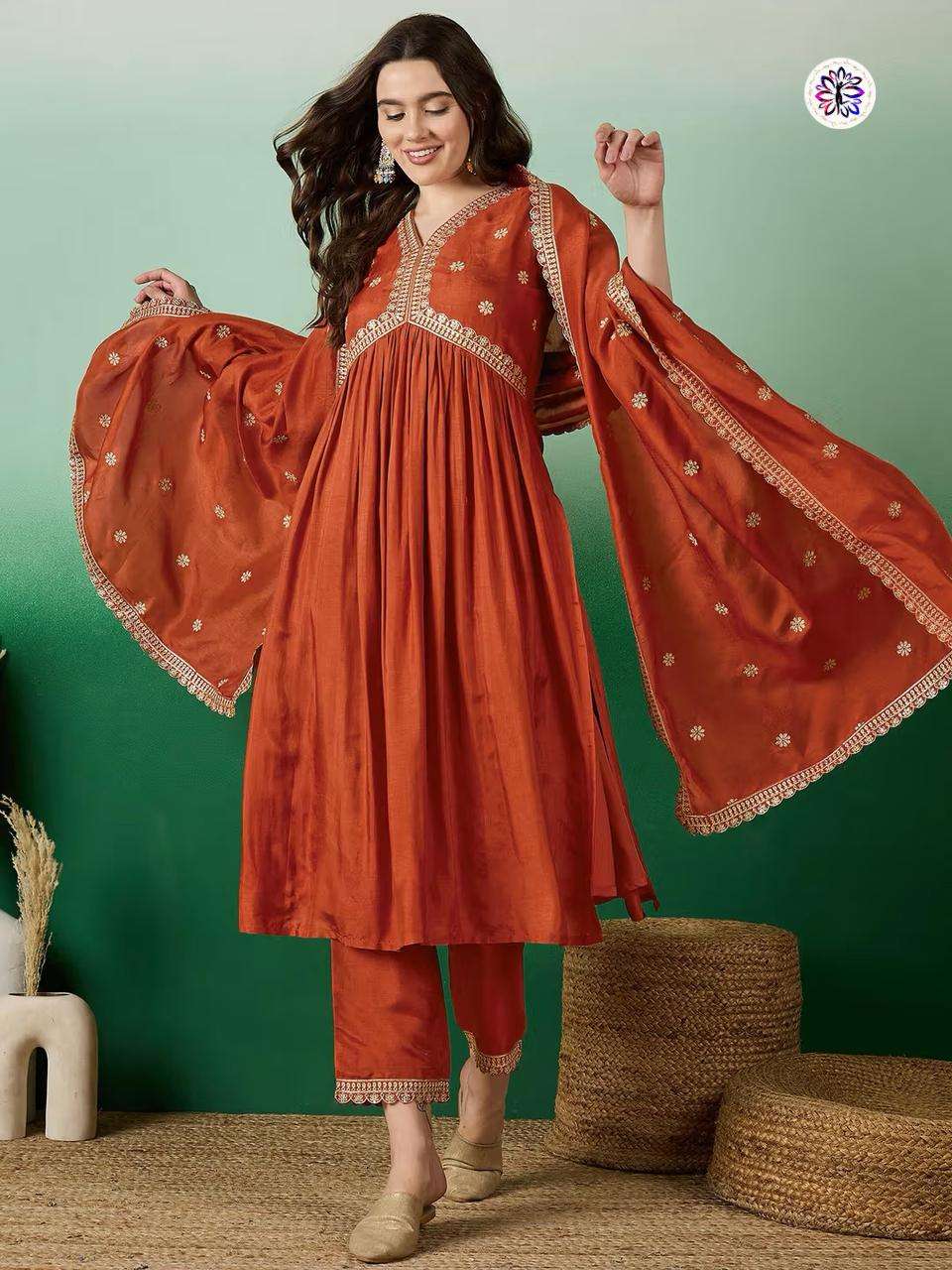 KF-6025 BY ASLIWHOLESALE DESIGNER PURE MUSLIN SILK EMBROIDERY DRESSES-00096