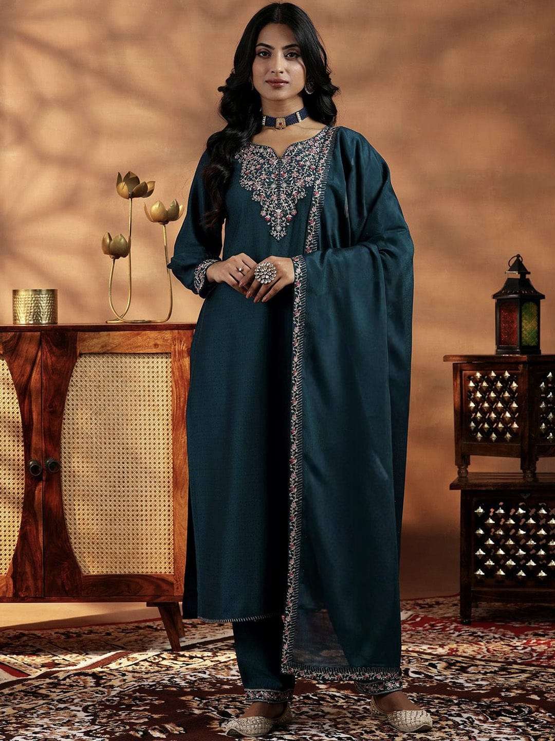 LIPSA BY ASLIWHOLESALE DESIGNER PURE VICHITRA SILK EMBROIDERY DRESSES-00264
