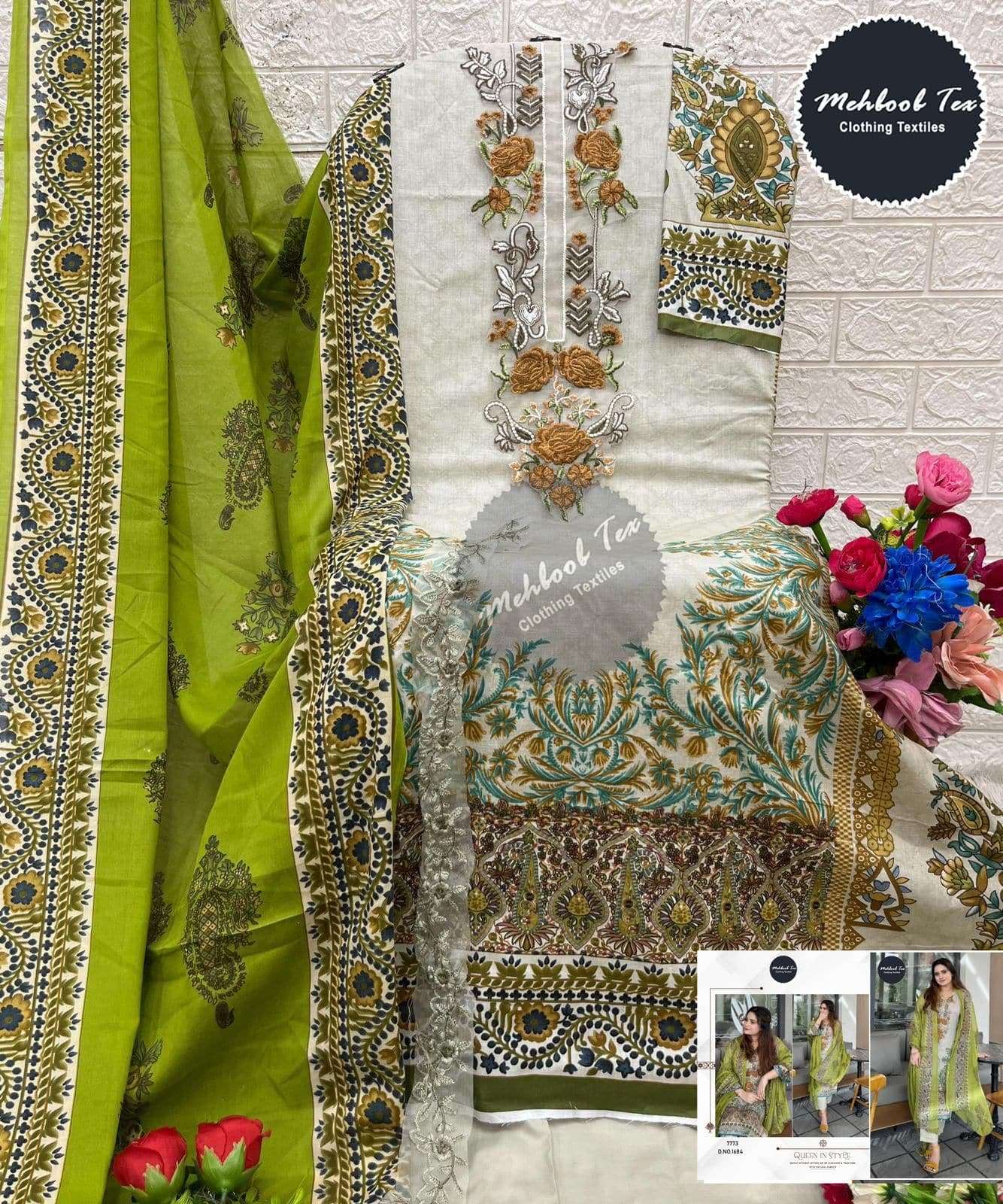 MEHBOOB TEX 1684 PURE COTTON PRINTED EMBROIDERY  PAKISTANI DRESS-00062