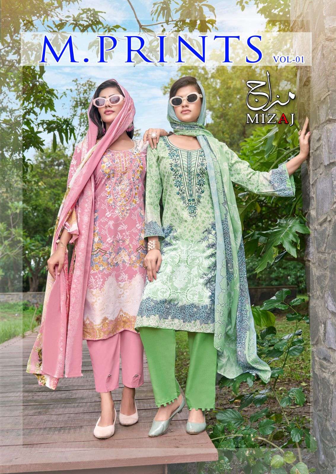 MIZAJ M PRINTS VOL-01 PURE COTTON EMBROIDERY PAKISTANI DRESSES-00201
