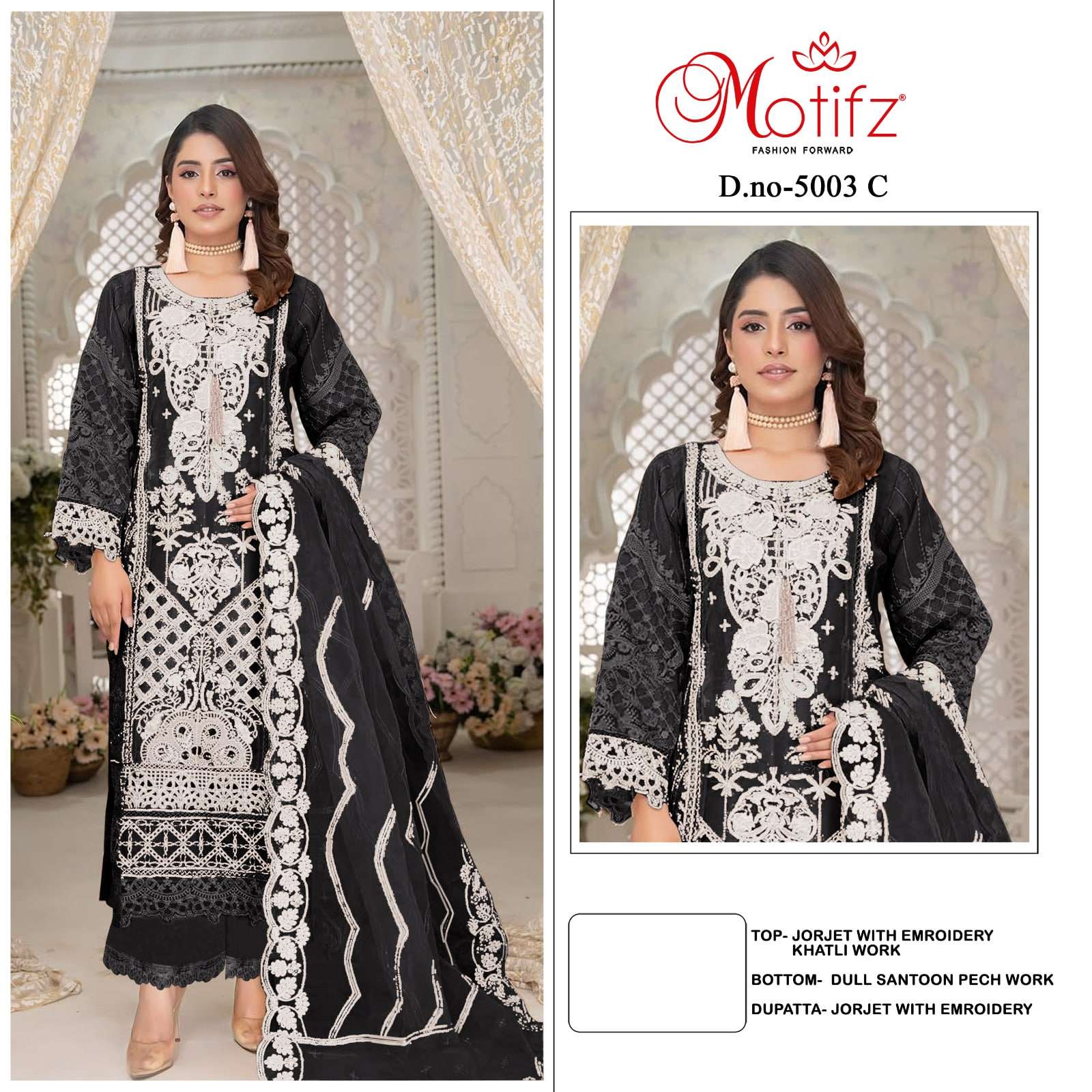 MOTIFZ 5003  SERIES PURE GEORGETTE EMBROIDERY PAKISTANI DRESSES-00201