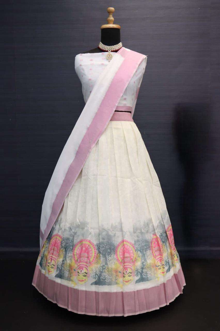ONAM COLLECTION BY ASLIWHOLESALE DESIGNER PURE COTTON SILK EMBROIDERY LEHENGAS-00026