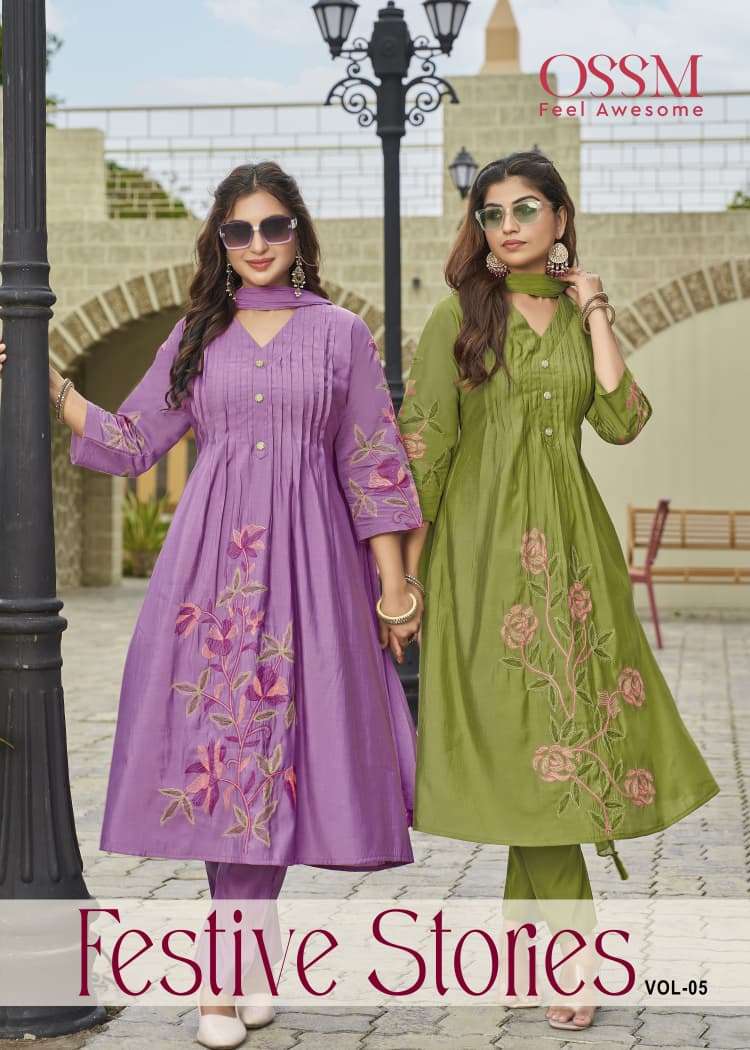 OSSM FESTIVE STORIES VOL-05 1001 TO 1006 SERIES PURE ROMAN SILK EMBROIDERY DRESSES-00140