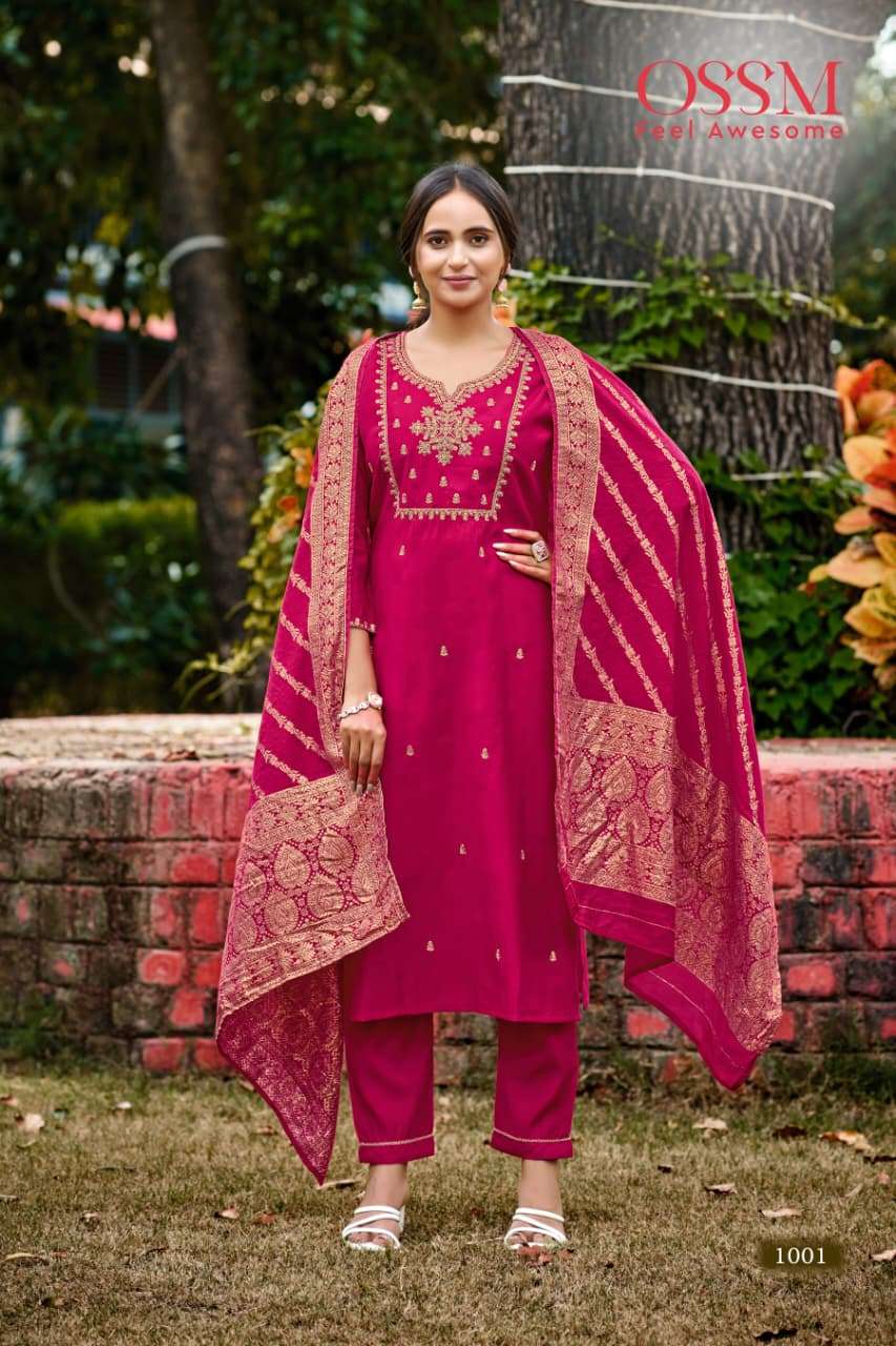 OSSM MONALISA VOL-06 1001 TO 1004 SERIES PURE ROMAN SILK EMBROIDERY DRESSES-00140