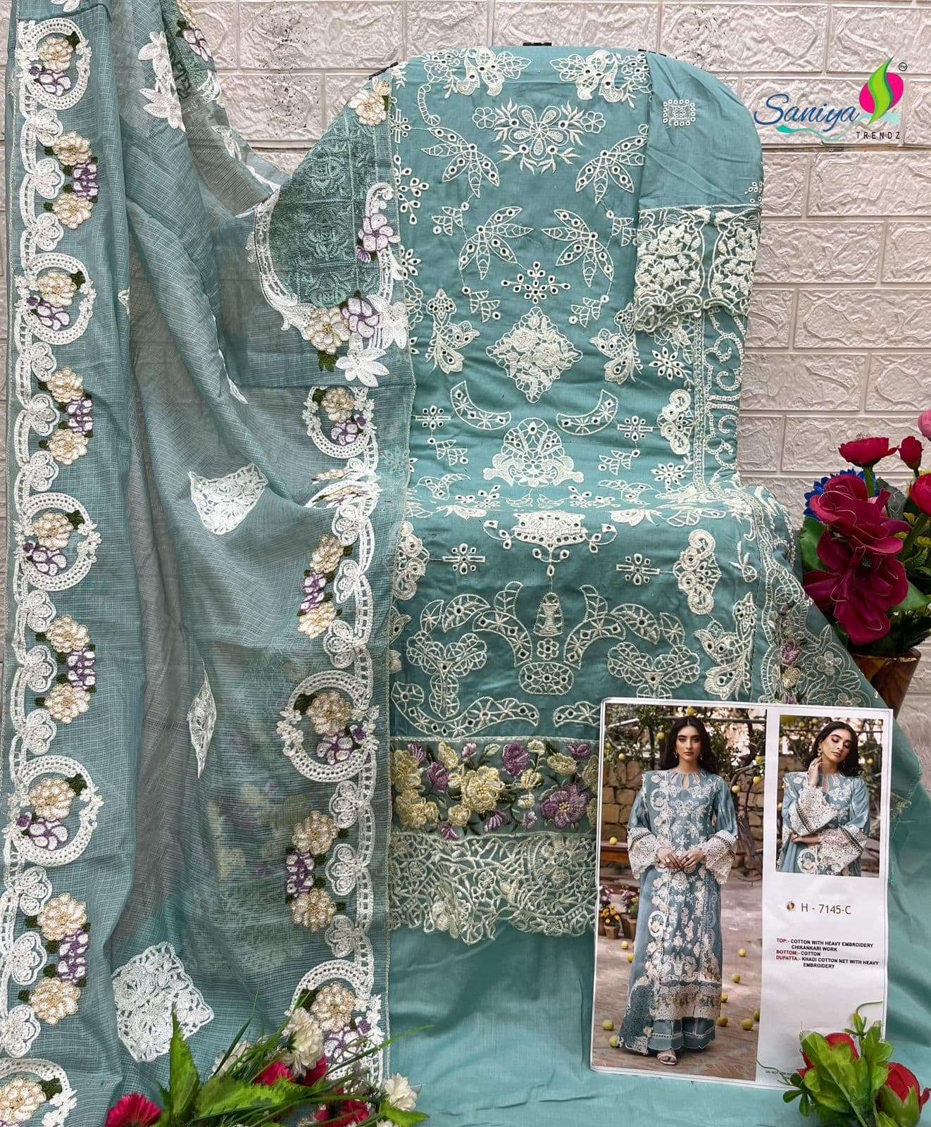 SANIYA TRENDZ OMBRE PREMIUM 7145 PURE COTTON EMBROIDERY PAKISTANI DRESSES-00201