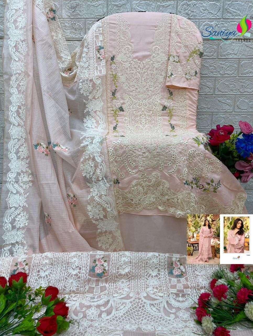 SANIYA TRENDZ OMBRE PREMIUM 7146 PURE COTTON EMBROIDERY PAKISTANI DRESSES-00201