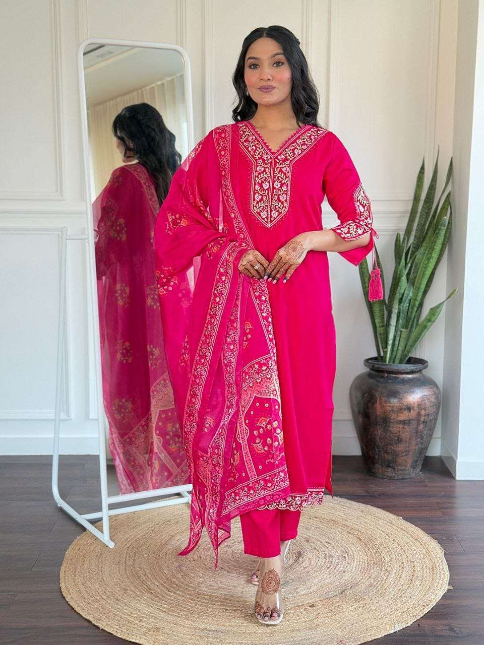 SC642 BY ASLIWHOLESALE DESIGNER PURE VISCOSE CHANDERI EMBROIDERY DRESSES-00264