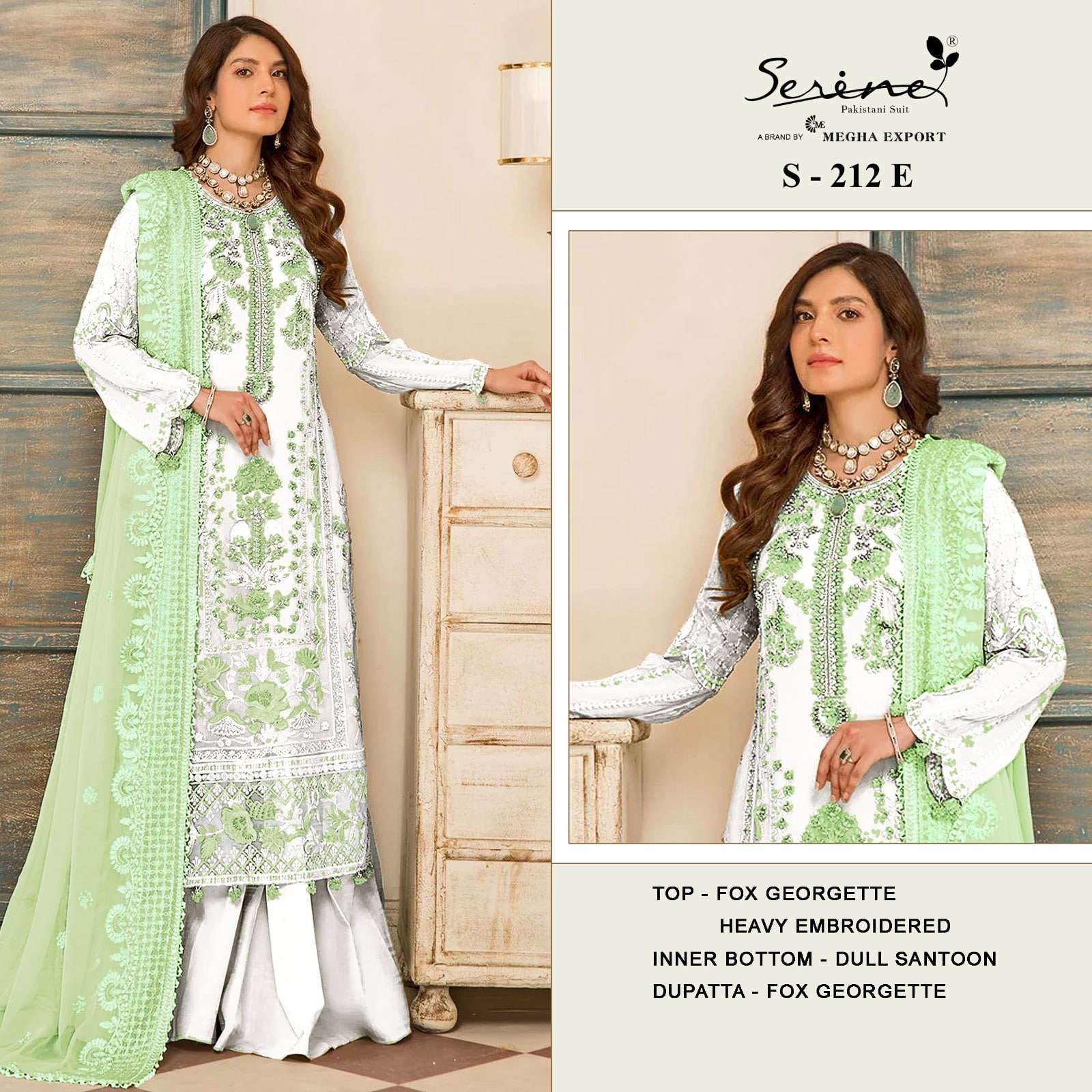 SERENE S-212 PURE FAUX GEORGETTE EMBROIDERY PAKISTANI DRESSES-00201