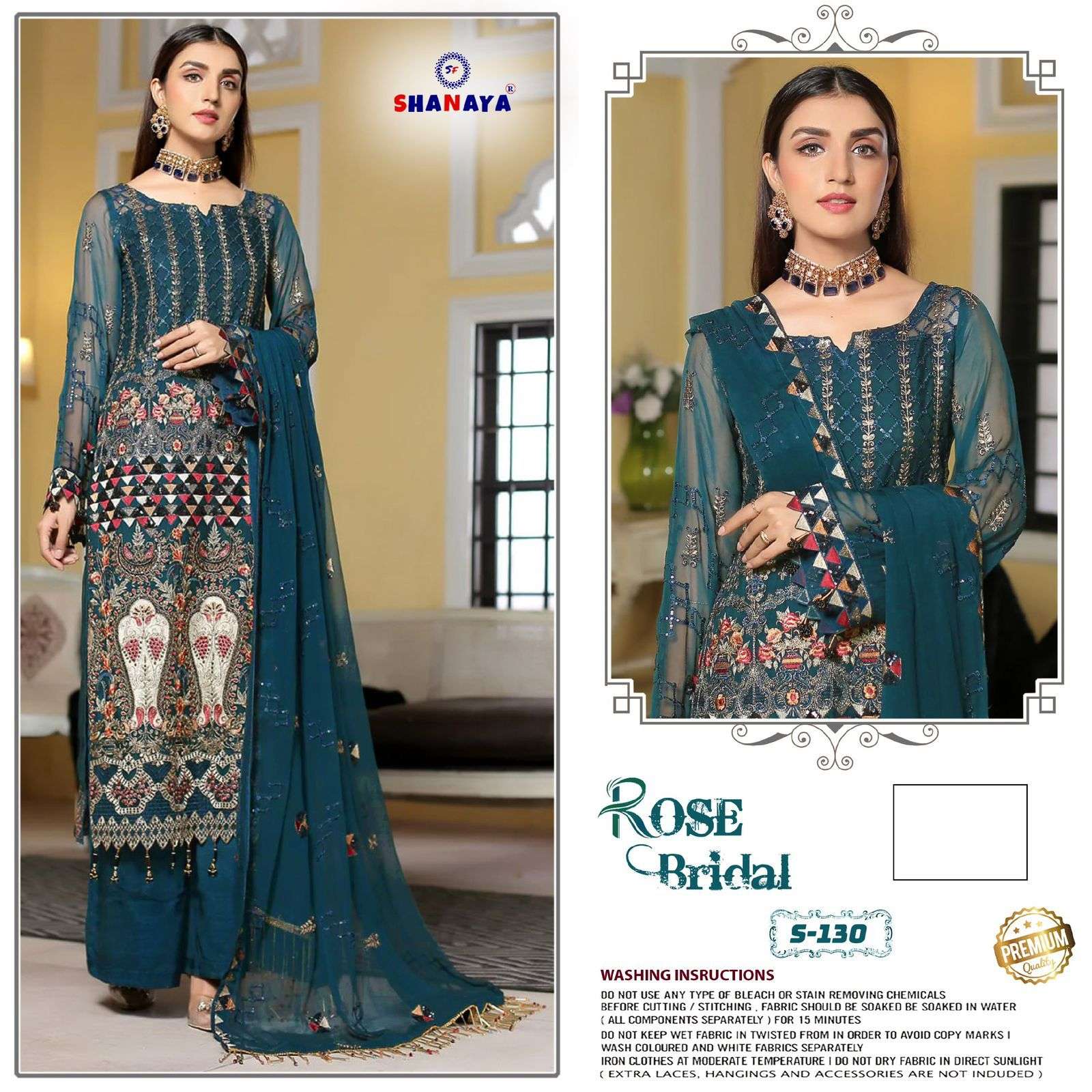 SHANAYA FASHION ROSE BIRDAL S-130 COLOUR  HEAVY EMBROIDERY FAUX GEOREGTTE PAKISTANI DRESS-00201