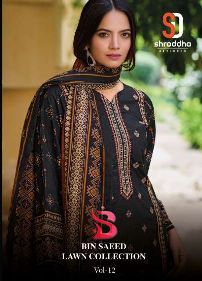 SHRADDHA DESIGNER BIN SAEED VOL-02 12001 TO 12004 SERIES PURE COTTON EMBROIDERY DRESSES-00201
