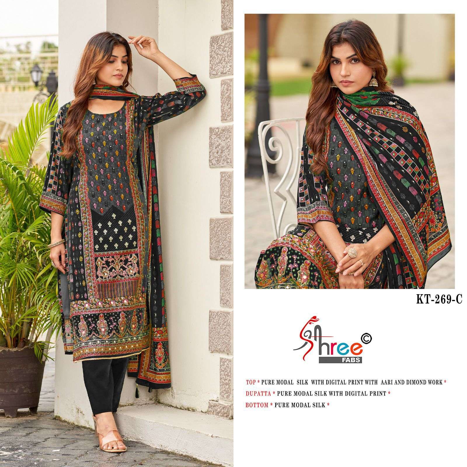SHREE FAB KT-269 TO KT-269-C SERIES PURE SILK PRINTED PAKISTANI DRESSES-00201