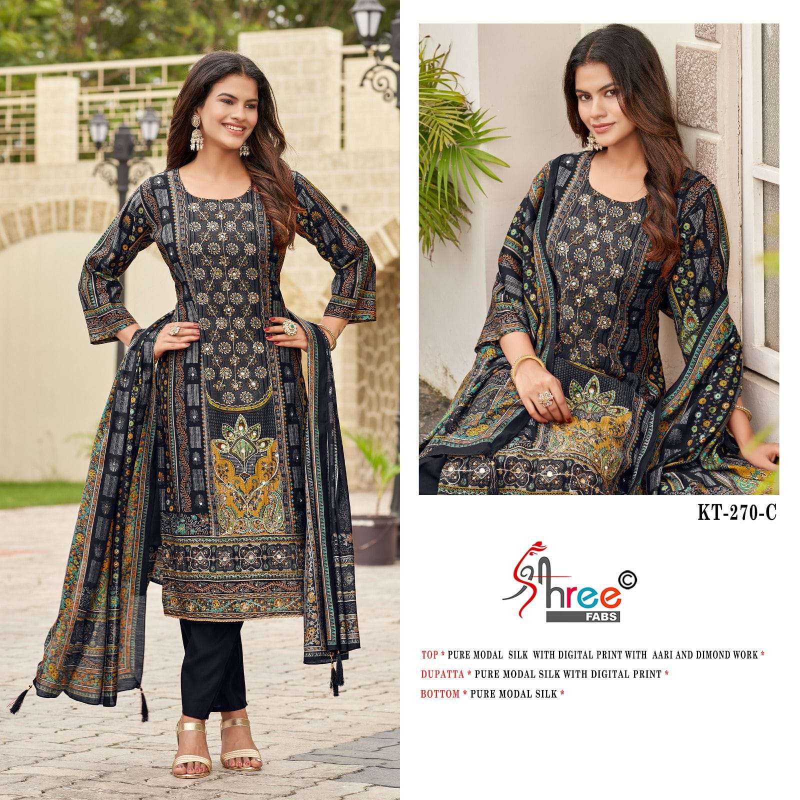 SHREE FAB KT-270 TO KT-270-C SERIES PURE SILK PRINTED PAKISTANI DRESSES-00201