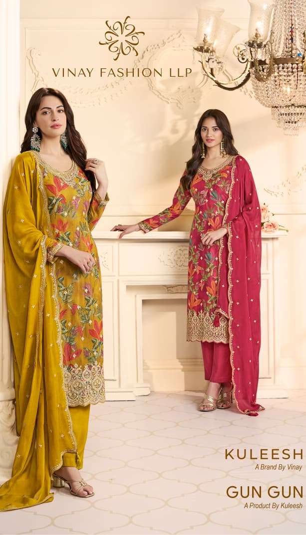VINAY FASHION KULEESH GUNGUN 75571 TO 75574 SERIES PURE CHINON EMBROIDERY DRESSES-00025