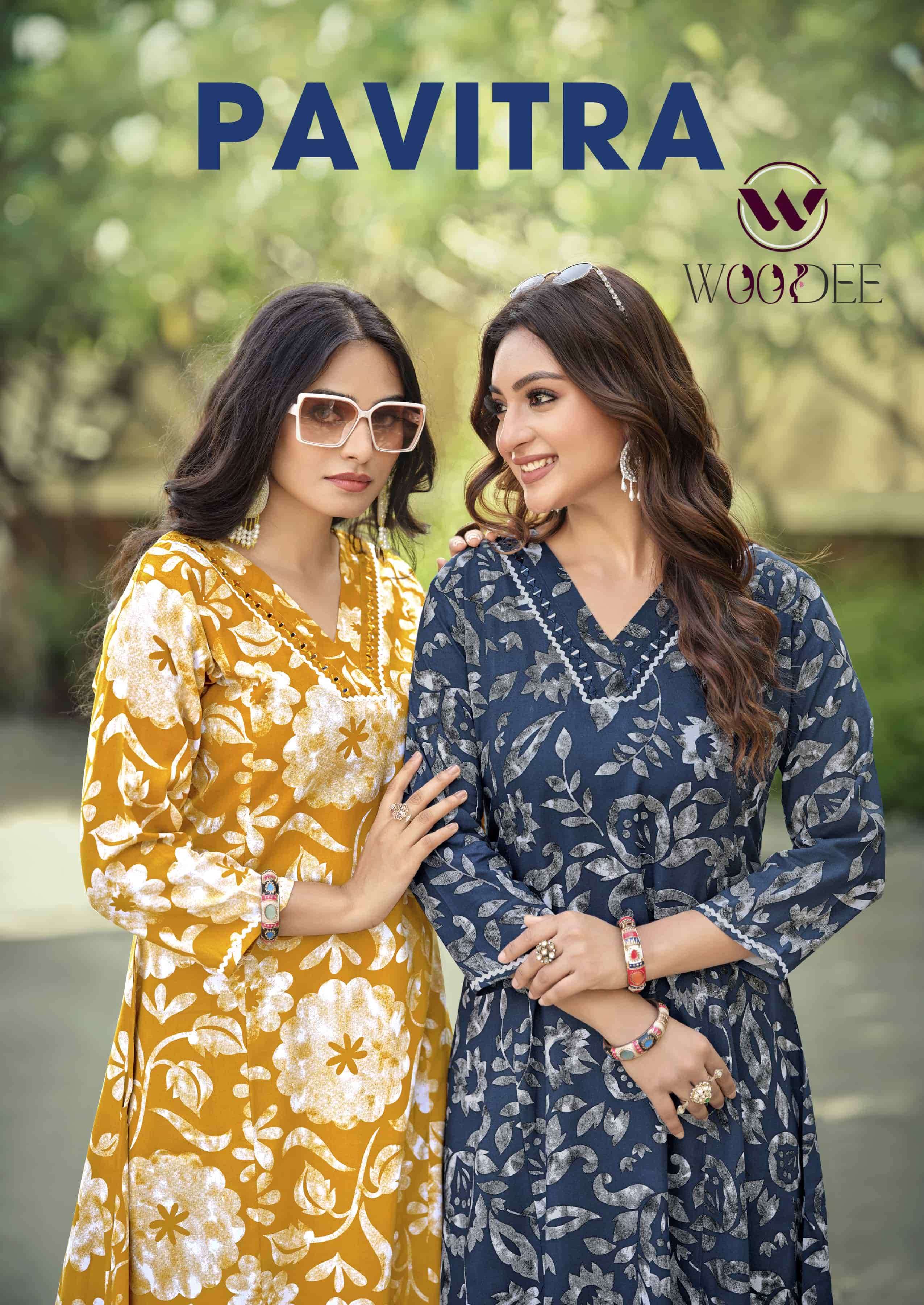 WOODEE PAVITRA 1001 TO 1006 SERIES PURE RAYON PRINTED KURTIS-00014