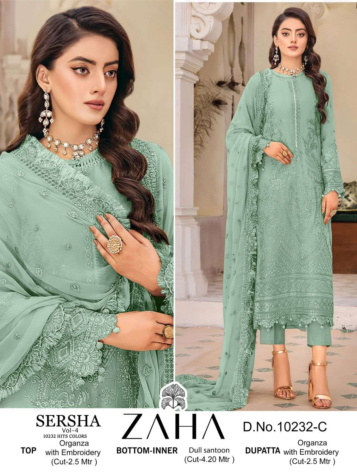 ZAHA 10232 SERIES PURE ORGANZA EMBROIDERY PAKISTANI DRESSES-00201