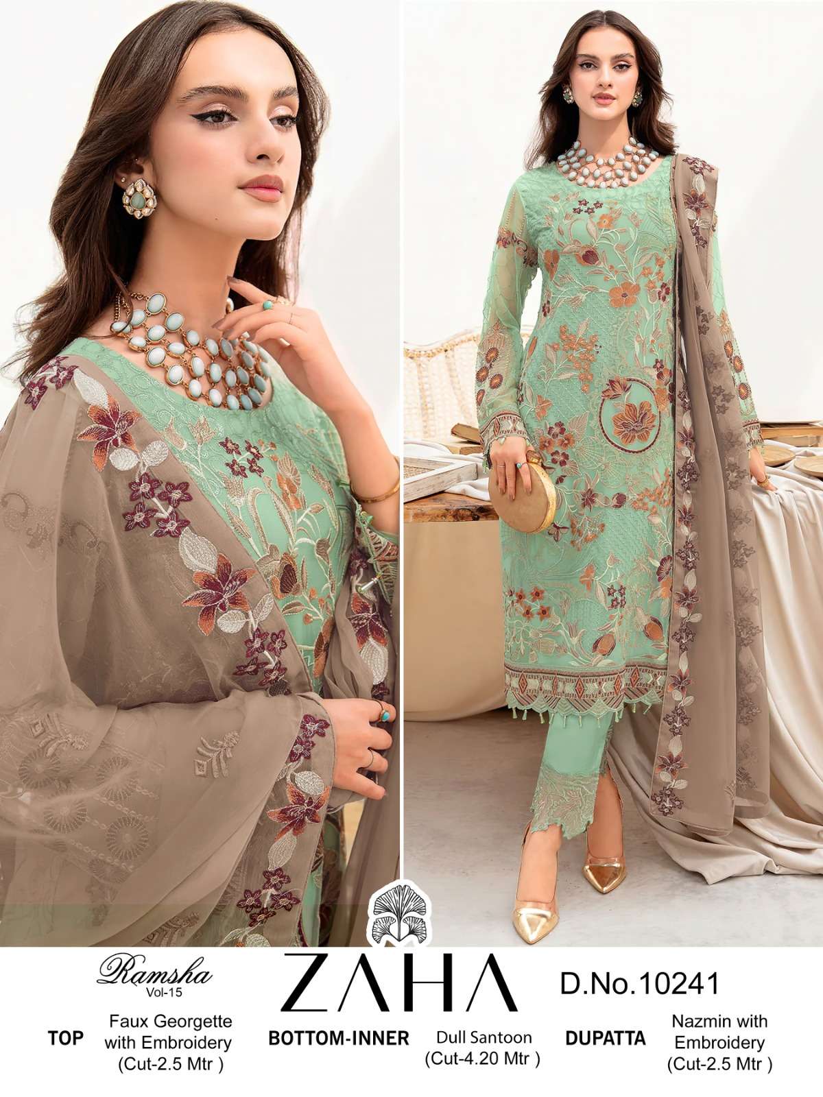 ZAHA 10241 SERIES PURE GEORGETTE EMBROIDERY PAKISTANI DRESS-00201