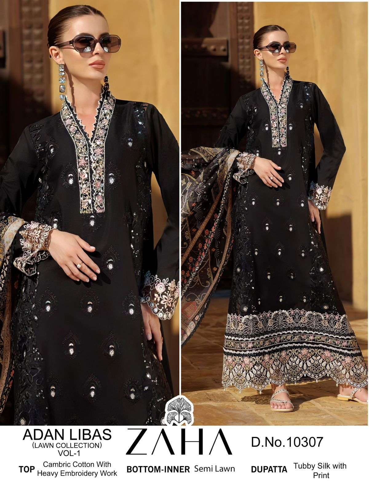ZAHA 10307 COLOUR PURE CAMBRIC COTTON EMBROIDERY PAKISTANI DRESSES-00201