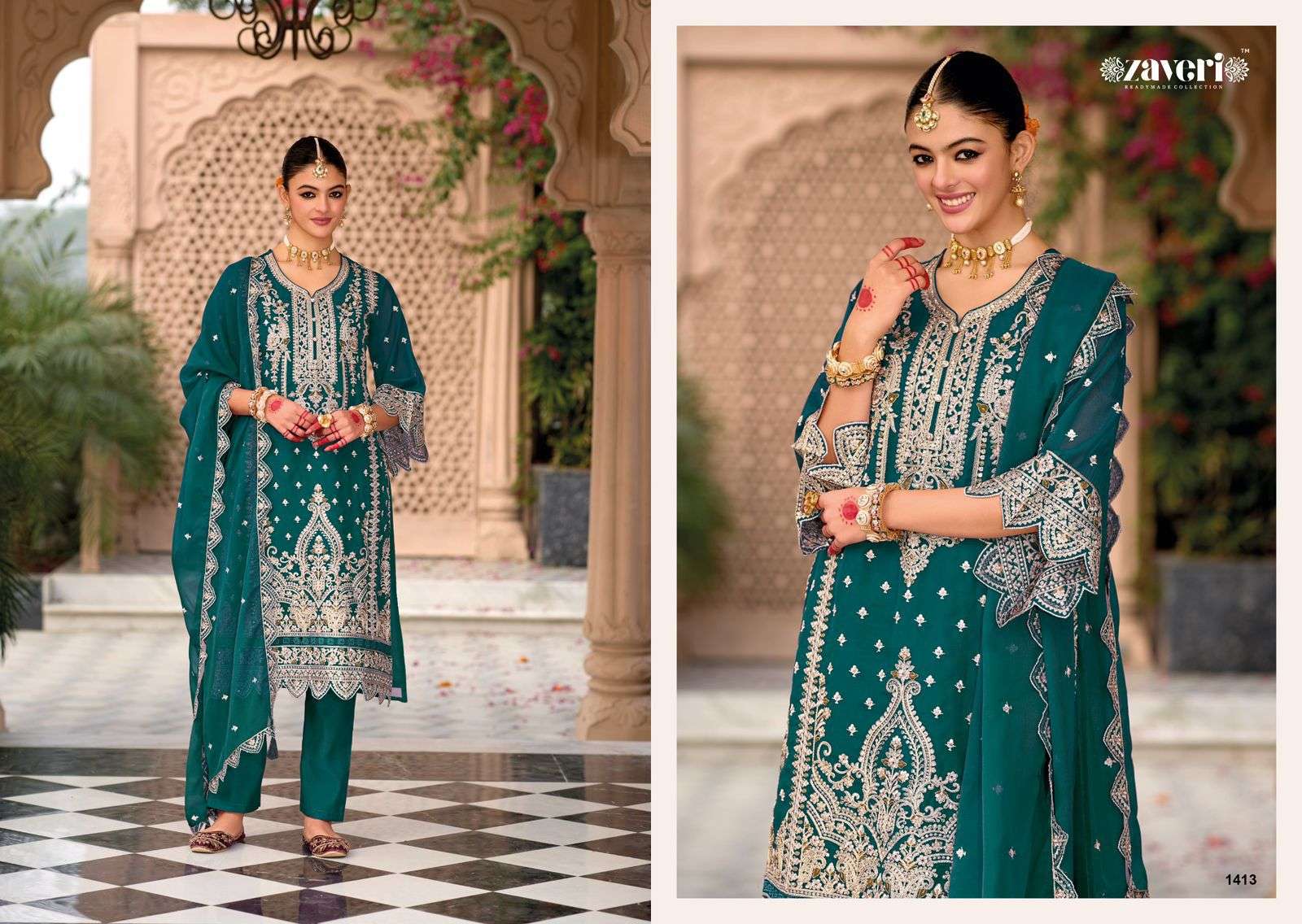 ZAVERI AANAYA VOL-4 NX 1411 TO 1414 SERIES PURE ORGNZA EMBROIDERY PRINTED DRESSES-00289