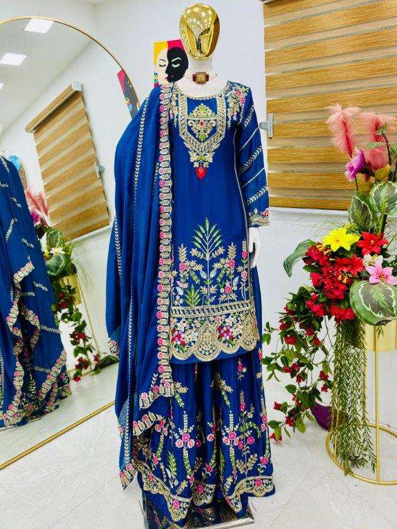 ZC-8001 COLOUR BY ASLIWHOLESALE DESIGNER PURE CHINON SILK EMBROIDERY DRESSES-00267