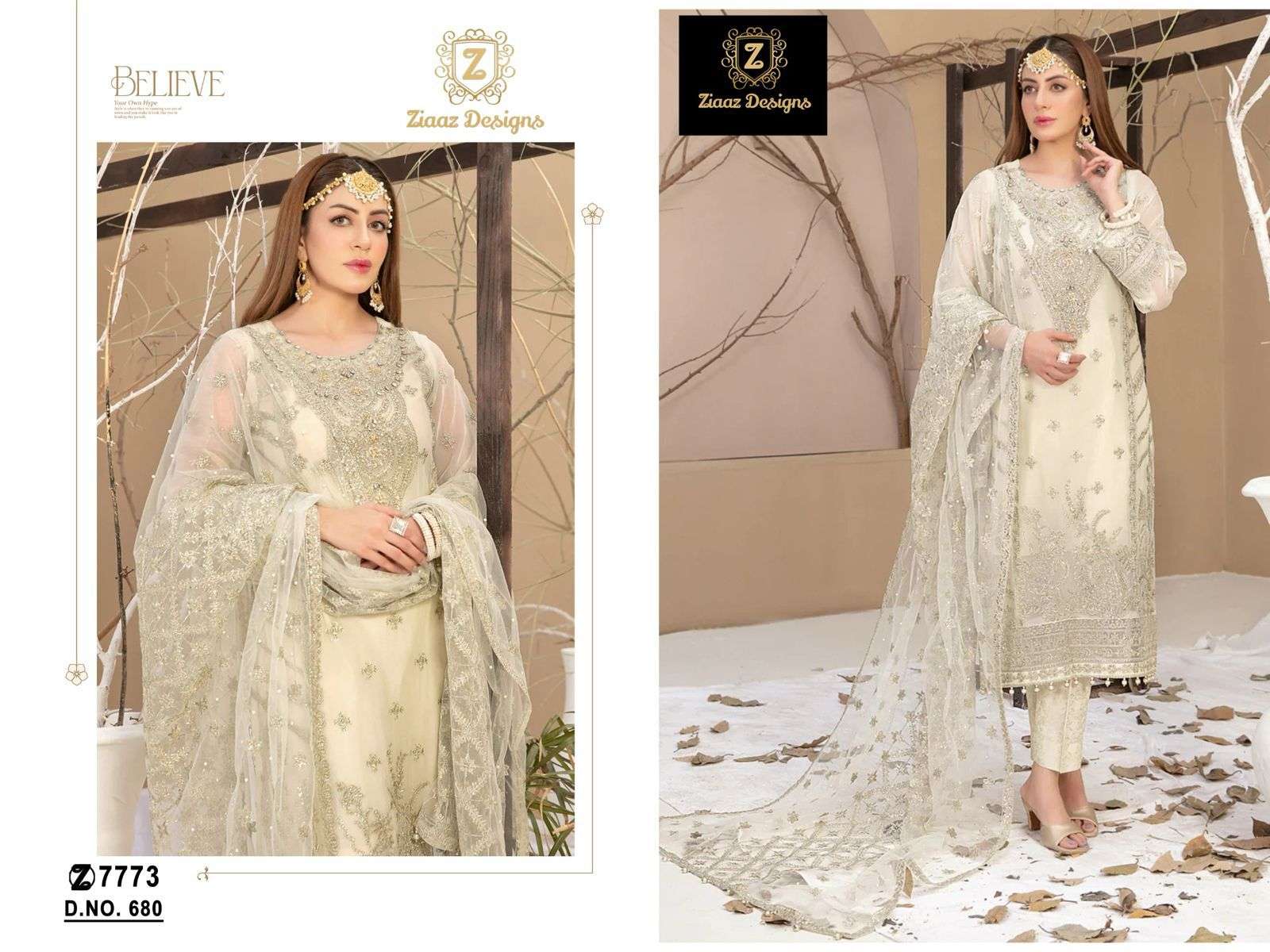ZIAAZ 680 PURE ORGANZA EMBROIDERY PAKISTANI DRESS-00201