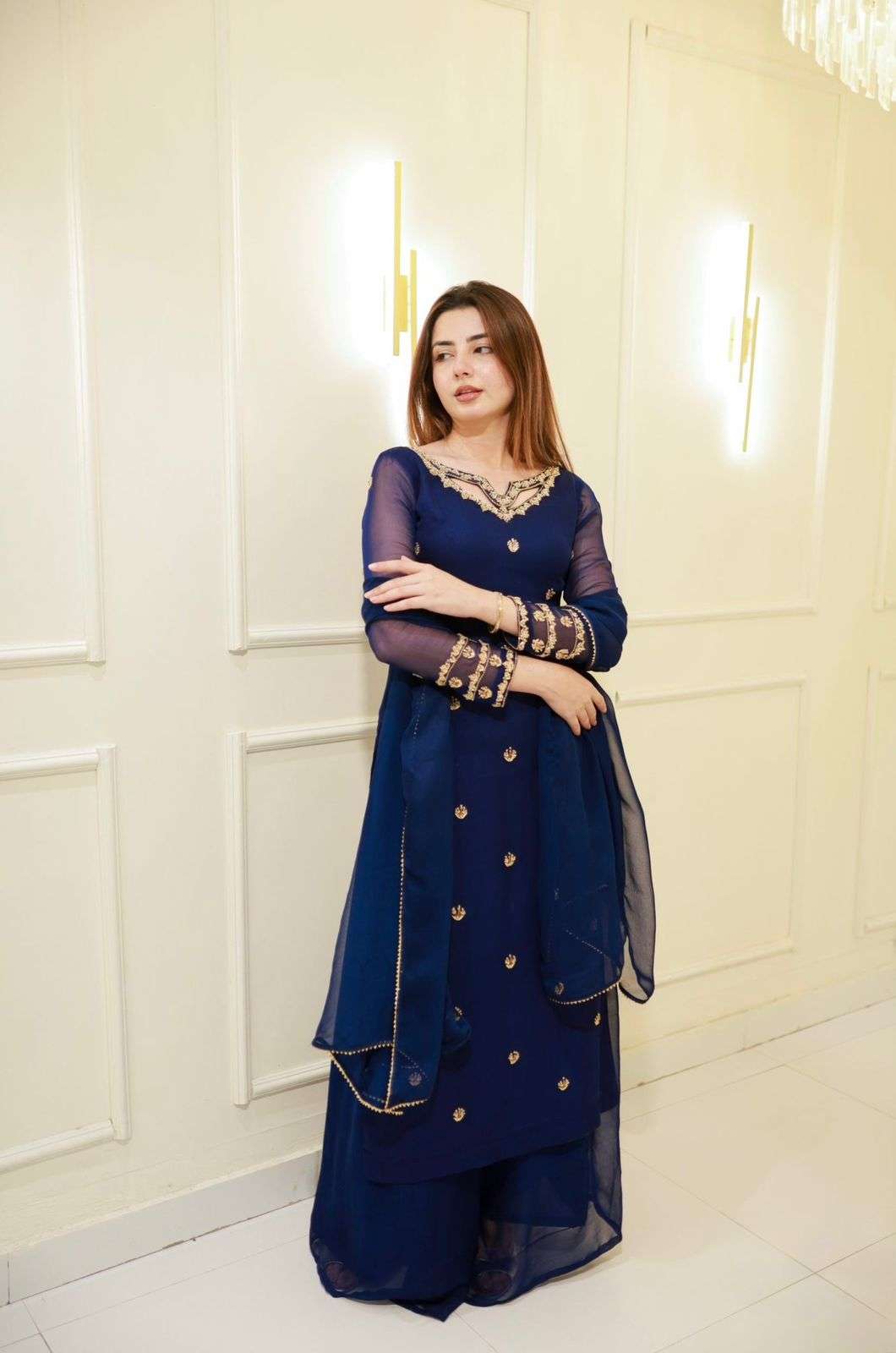 1532 HIT COLOUR BY ASLIWHOLESALE DESIGNER PURE FAUX GEORGETTE EMBROIDERY DRESSES-00241