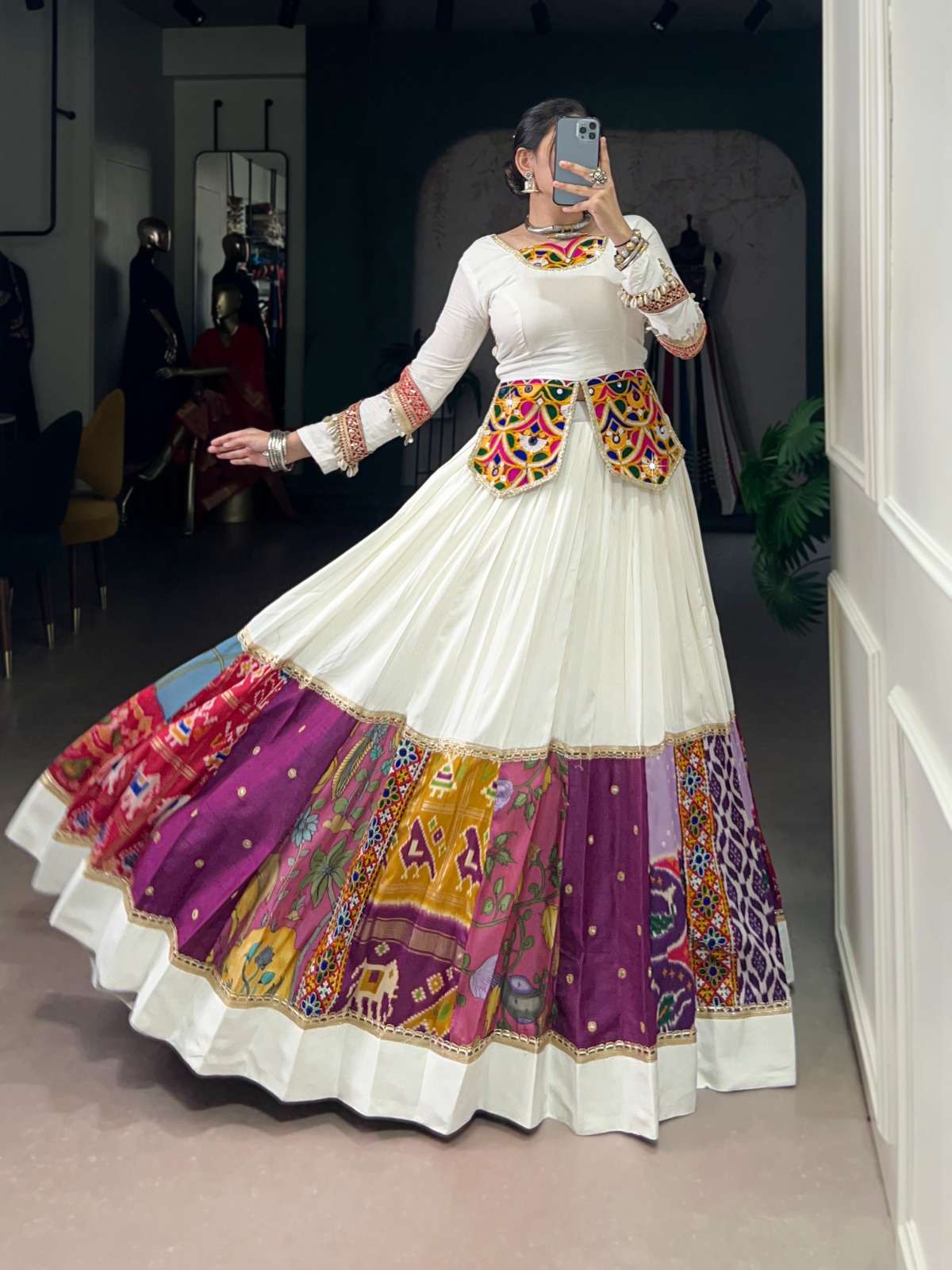 1704 WHT COLOUR BY ASLIWHOLESALE DESIGNER PURE RAYON NAVRATRI LEHENGA-00195