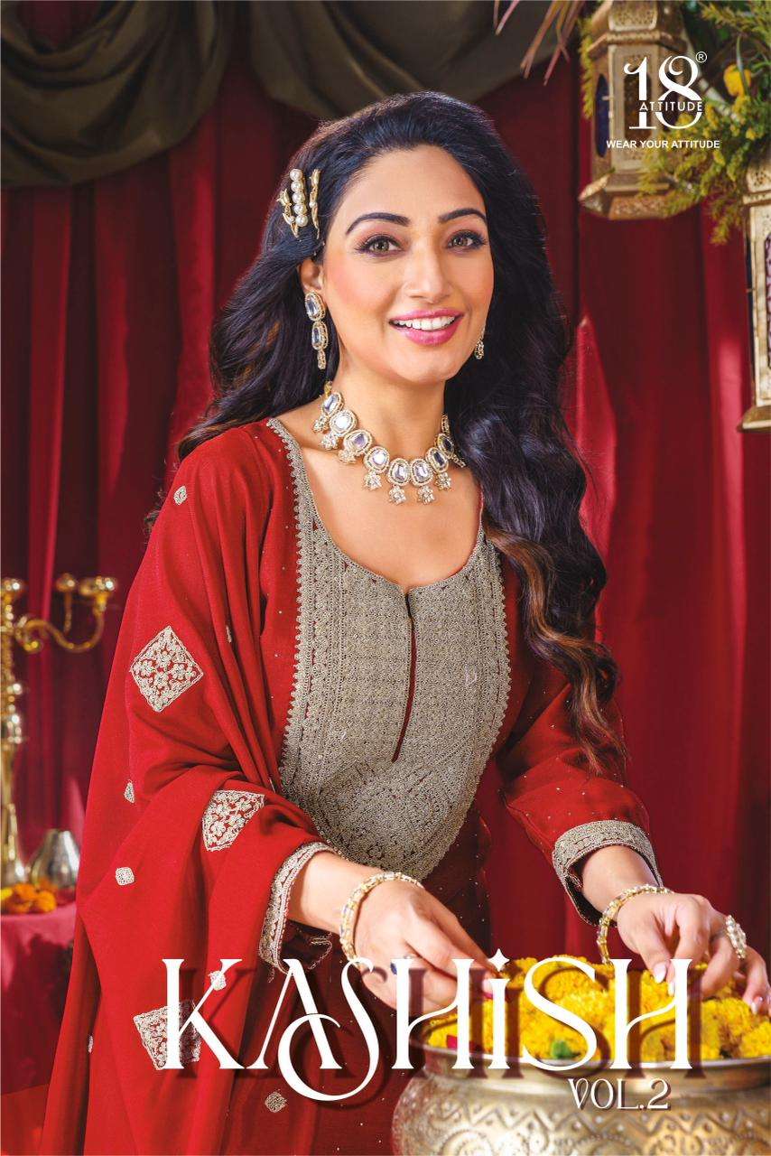 18 ATTITUDE KASHISH VOL-02 PURE VICHITRA SILK EMBROIDERY DRESSES-00140