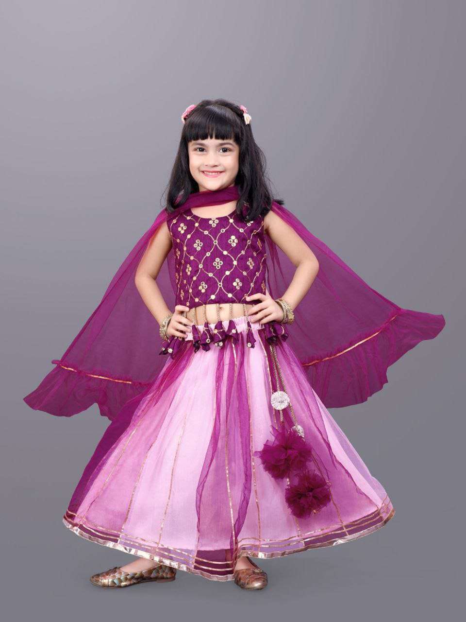 21 SERIES BY ASLIWHOLESALE DESIGNER PURE CREPE EMBROIDERY KIDS LEHENGAS-00293