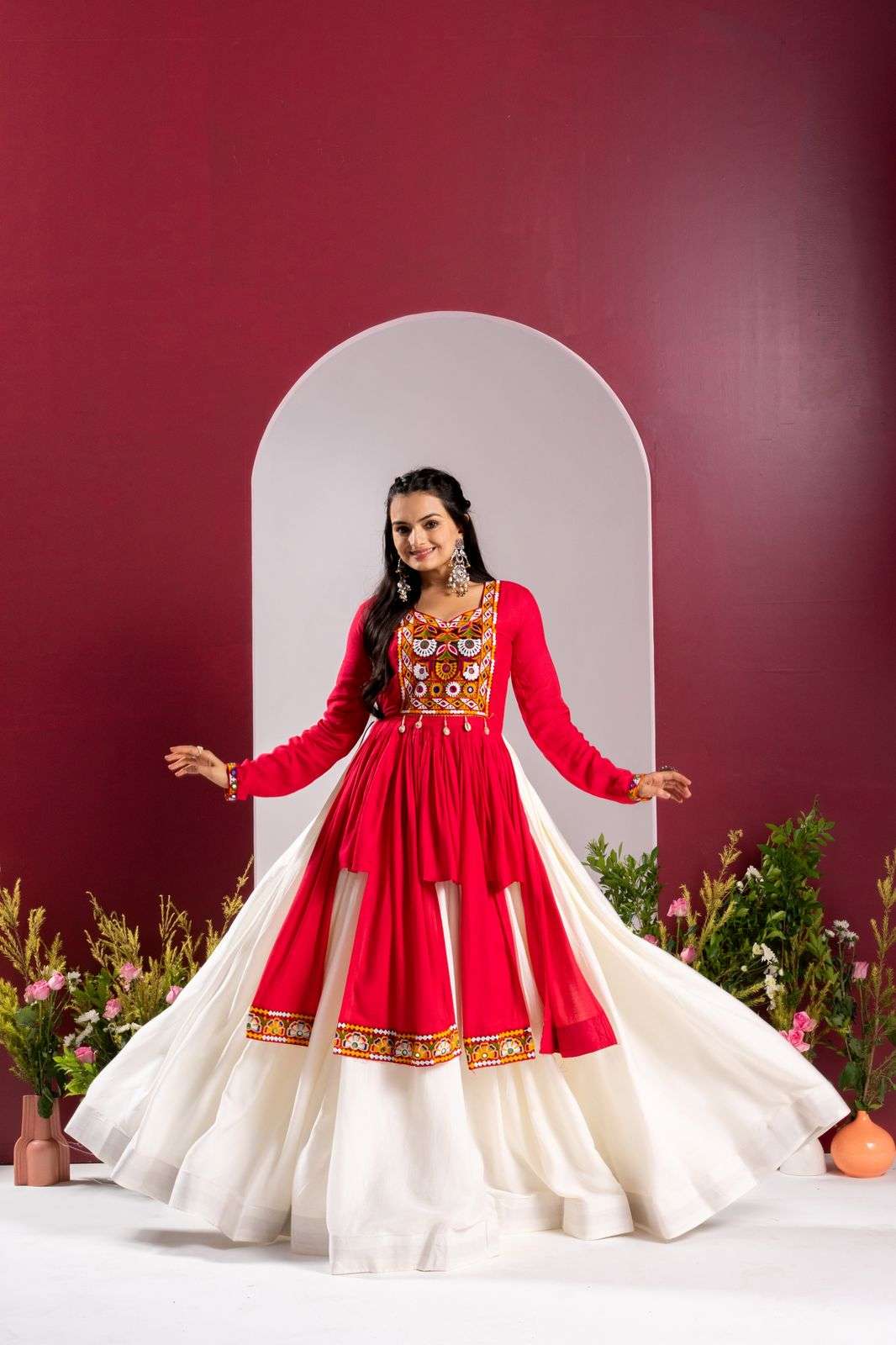 213 HIT DESIGN BY ASLIWHOLESALE DESIGNER PURE RAYON COTTON EMBROIDERY NAVRATRI LEHENGAS-00291